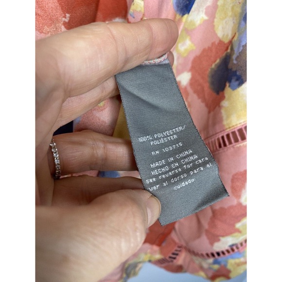 Shargano Womens MEDIUM Colorful Abstract Balloon Sleeves V Neck Button Up Blouse - Picture 10 of 11